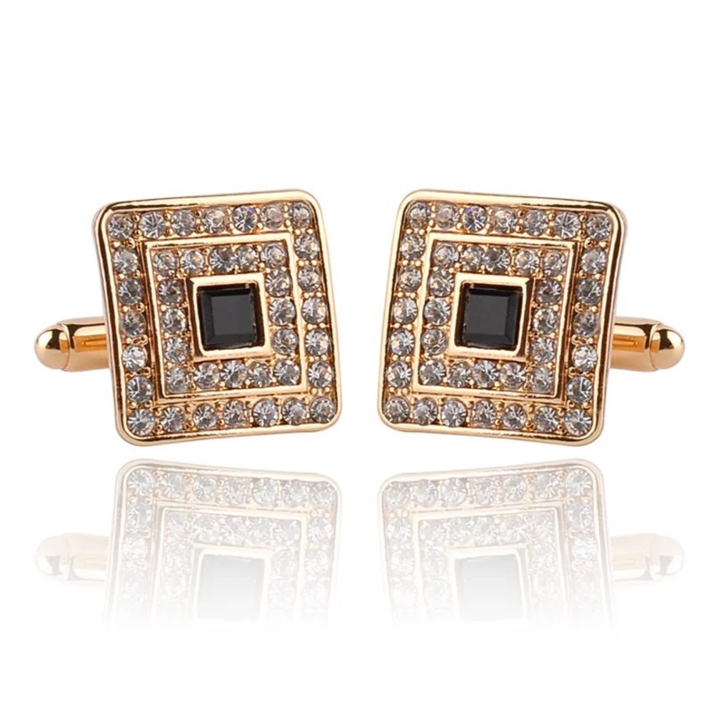 Square Cufflinks with Black & Silver Crystals - Picture 8 of 16